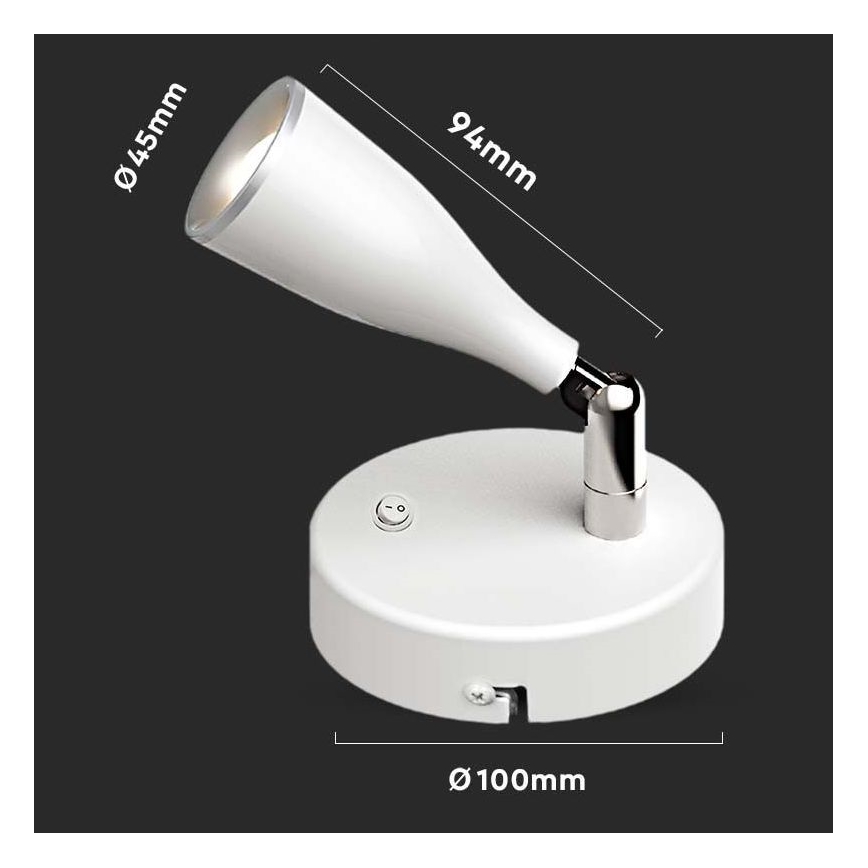 LED zidna reflektorska svjetiljka s prekidačem LED/4,5W/230V 3000K bijela
