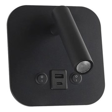 LED zidna točkasta svjetiljka s USB priključkom LED/8W/230V 3000K crna