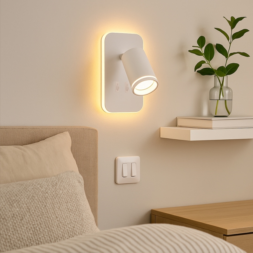 LED zidno reflektorsko svjetilo PIPE 1xGU10/10W/230V + LED/6W bijelo