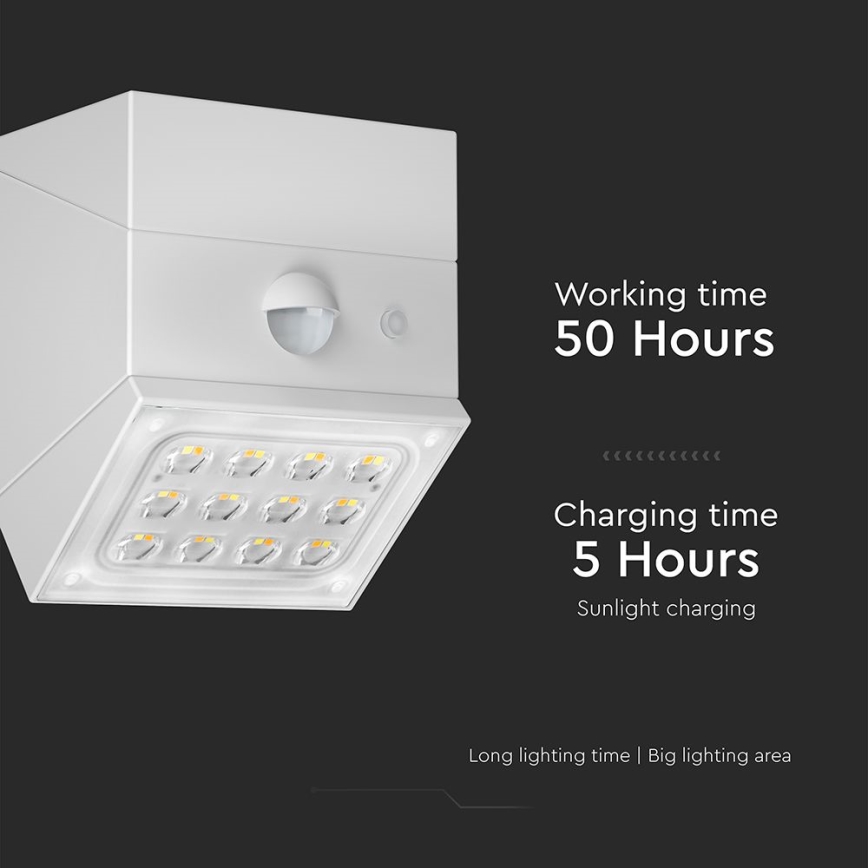 LED zidna solarna svjetiljka sa senzorom LED/2,5W/3,7V 3000/4000/6000K IP65 1200 mAh bijela