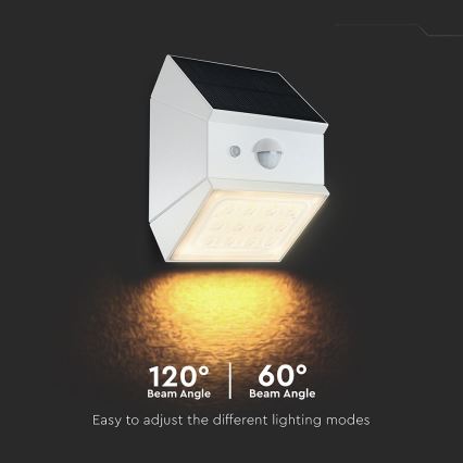 LED zidna solarna svjetiljka sa senzorom LED/2,5W/3,7V 3000/4000/6000K IP65 1200 mAh bijela