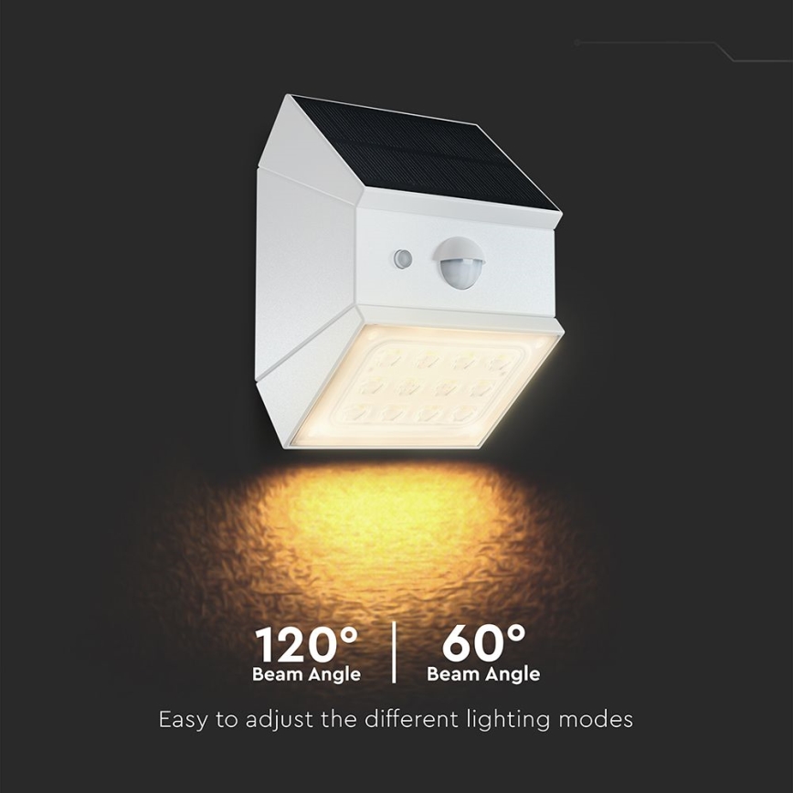 LED zidna solarna svjetiljka sa senzorom LED/2,5W/3,7V 3000/4000/6000K IP65 1200 mAh bijela