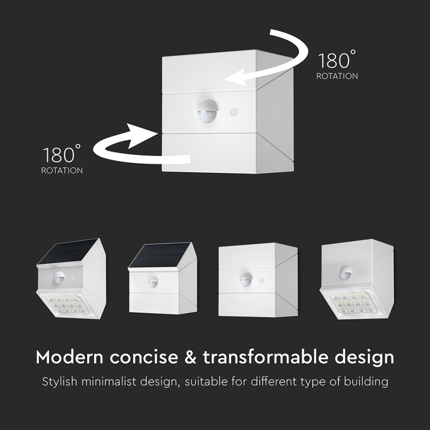 LED zidna solarna svjetiljka sa senzorom LED/2,5W/3,7V 3000/4000/6000K IP65 1200 mAh bijela