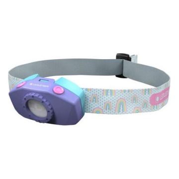 Ledlenser KIDLED2 RAINBOW - dječja LED čelna svjetiljka s podesivom svjetlinom, LED/1xAAA, IPX4, 40 lm, 20 h, ljubičasta