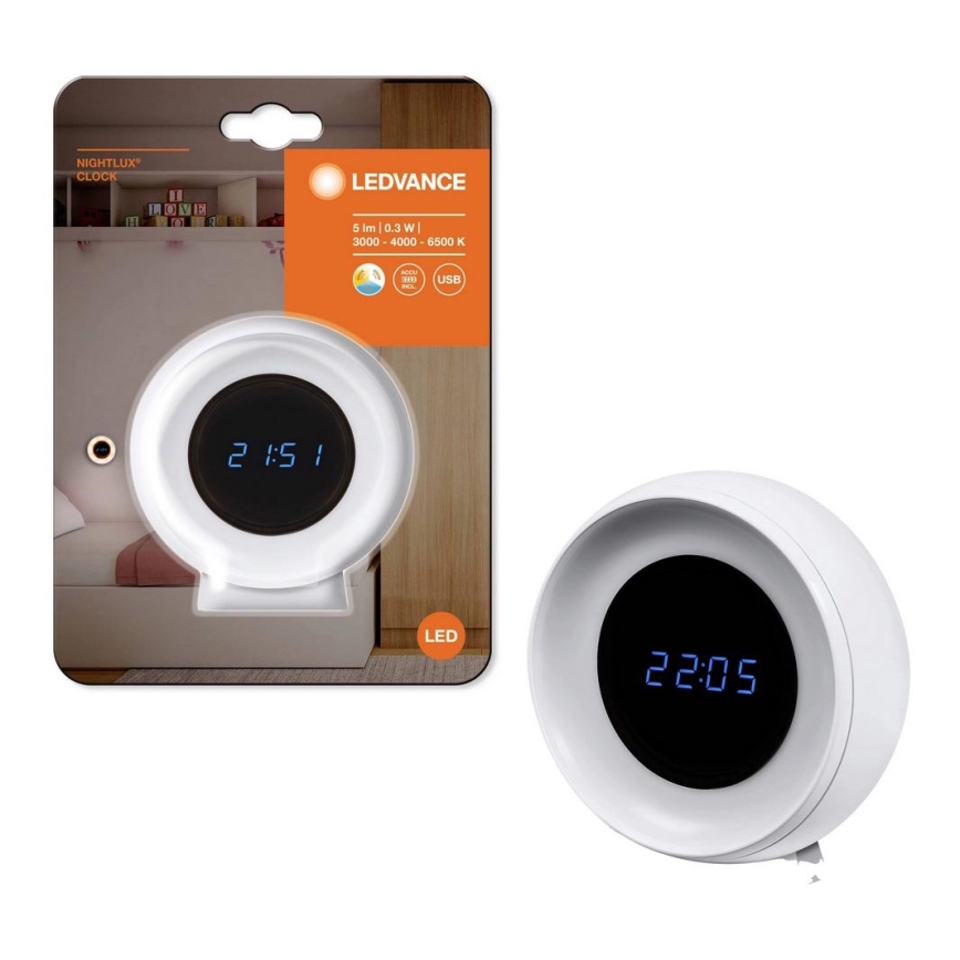 Ledvance - LED Digitalna sat s pozadinskim osvjetljenjem NIGHTLUX LED/0,3W/5V 1000mAh 3000/4000/6500K