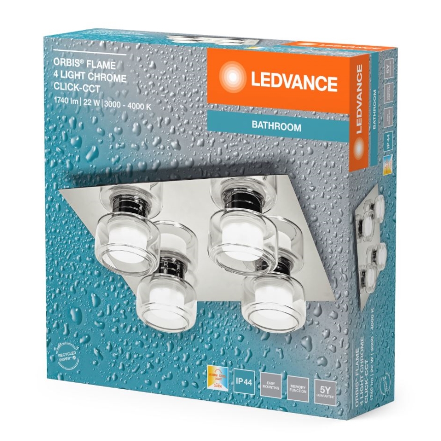 Ledvance - LED Stropna svjetiljka za kupaonicu ORBIS FLAME 4xLED/5,5W/230V 3000/4000K IP44 sjajni krom