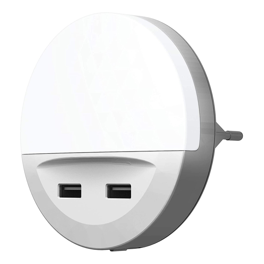 Ledvance - LED Noćna svjetiljka za utičnicu sa senzorom LUNETTA 2xUSB LED/13W/230V