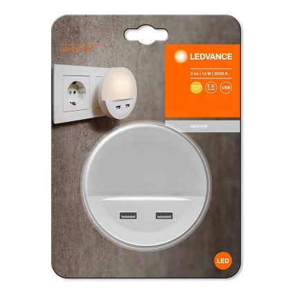 Ledvance - LED Noćna svjetiljka za utičnicu sa senzorom LUNETTA 2xUSB LED/13W/230V