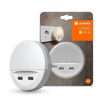 Ledvance - LED noćno svjetlo za utičnicu s senzorom LUNETTA 2xUSB LED/13W/230V