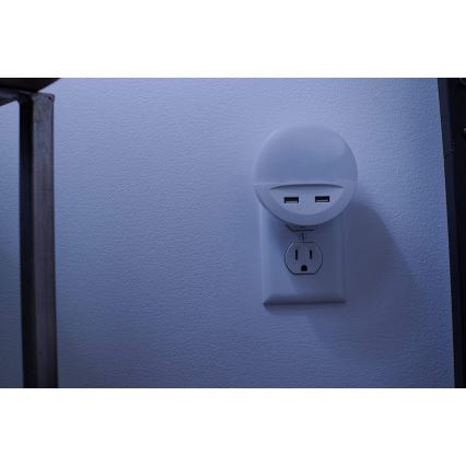 Ledvance - LED noćno svjetlo za utičnicu s senzorom LUNETTA 2xUSB LED/13W/230V