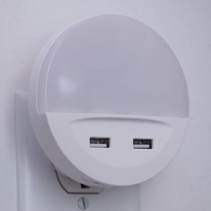 Ledvance - LED noćno svjetlo za utičnicu s senzorom LUNETTA 2xUSB LED/13W/230V