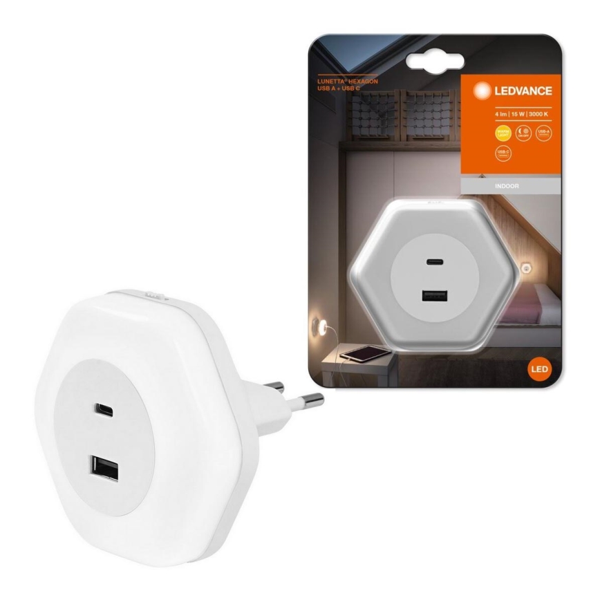 Ledvance - LED Orijentacijska svjetiljka za utičnicu s USB LUNETTA LED/15W/230V