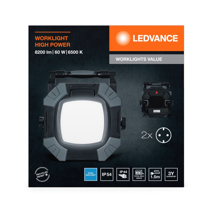 Ledvance - LED Prigušiva radna svjetiljka s 2 utičnice WORKLIGHT VALUE LED/60W/230V IP54