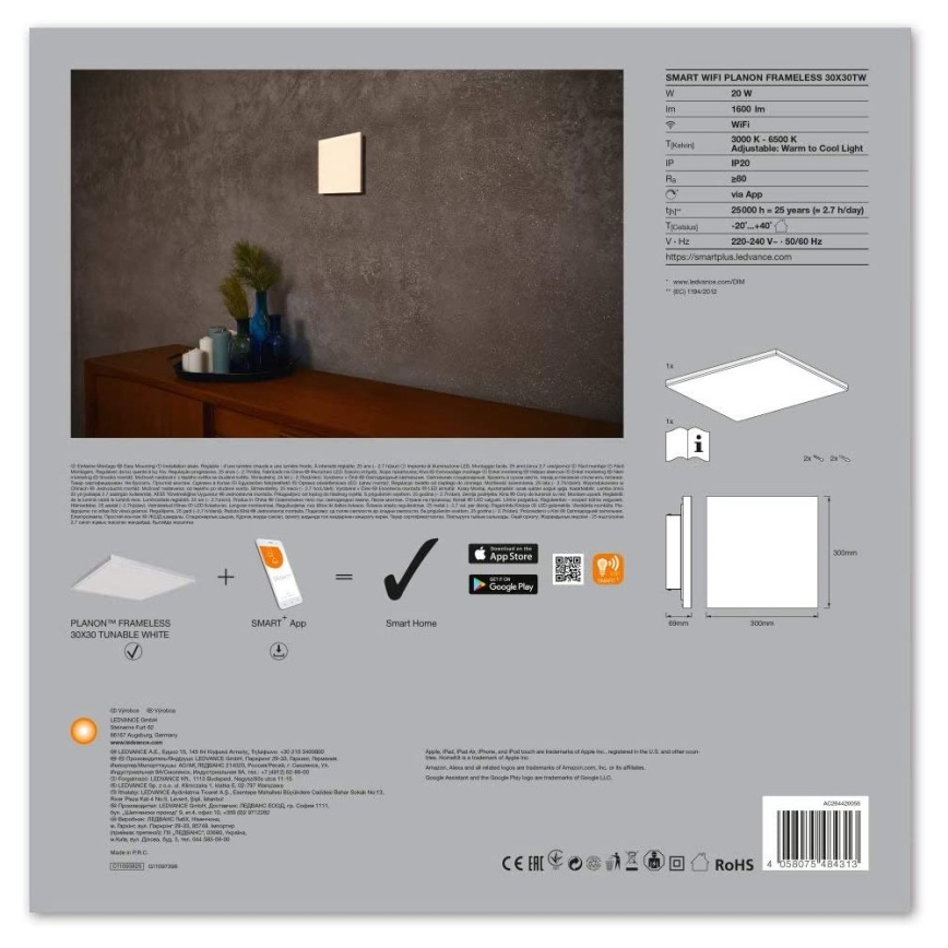 Ledvance - LED Prigušiva stropna svjetiljka SMART+ FRAMELESS LED/20W/230V Wi-Fi