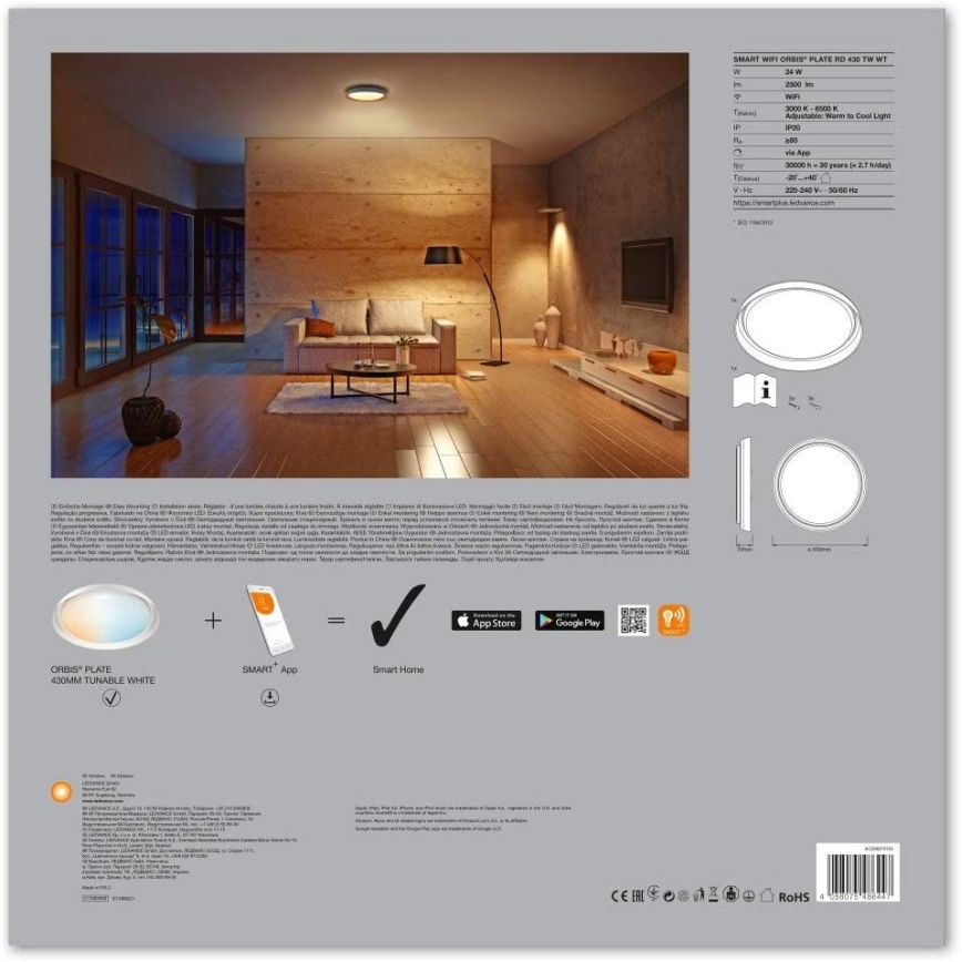 Ledvance - LED Prigušiva stropna svjetiljka SMART+ PLATE LED/24W/230V Wi-Fi