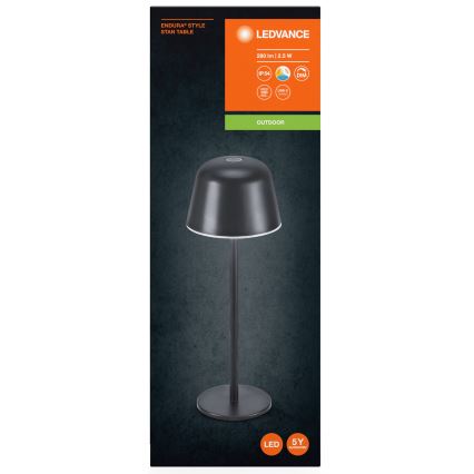 Ledvance - LED Prigušiva vanjska punjiva lampa TABLE LED/2,5W/5V IP54 crna