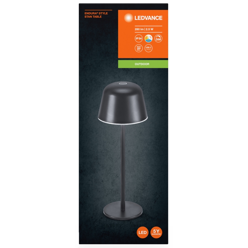 Ledvance - LED Prigušiva vanjska punjiva lampa TABLE LED/2,5W/5V IP54 crna
