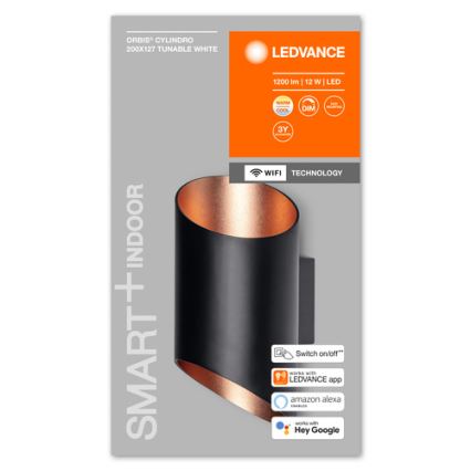 Ledvance - LED Prigušiva zidna svjetiljka SMART+ CYLINDRO LED/12W/230V 3000-6500K Wi-Fi crna