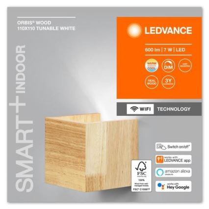 Ledvance - LED Prigušiva zidna svjetiljka SMART+ WOOD LED/7W/230V 3000-6500K Wi-Fi