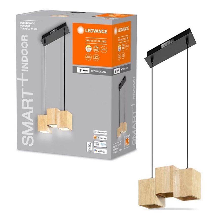 Ledvance - LED Prigušivi luster na sajli DECOR WOOD 3xLED/7W/230V Wi-Fi