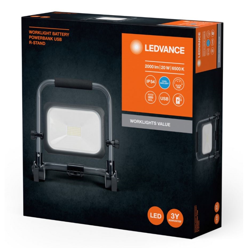 Ledvance - LED Prigušivi vanjski punjivi reflektor WORKLIGHT BATTERY LED/20W/5V 2200 mAh IP54