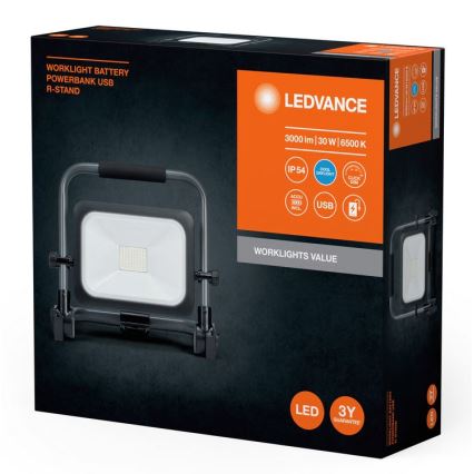 Ledvance - LED Prigušivi vanjski punjivi reflektor WORKLIGHT BATTERY LED/30W/5V 2200 mAh IP54