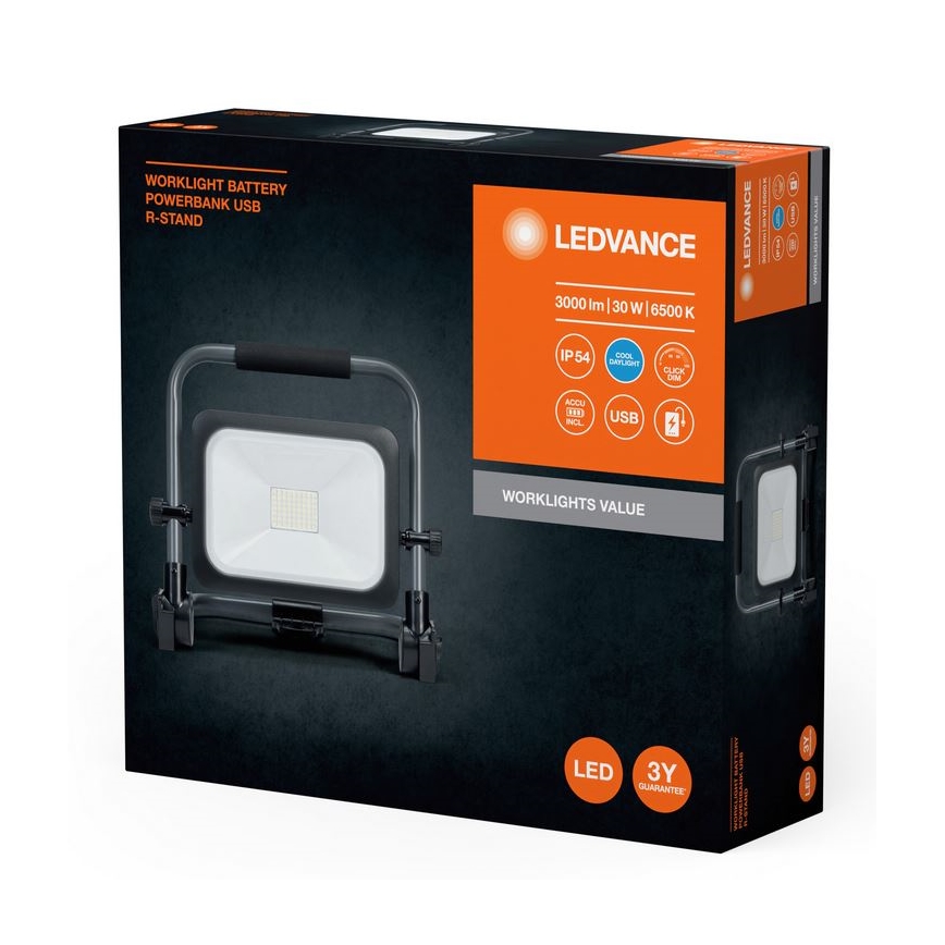 Ledvance - LED Prigušivi vanjski punjivi reflektor WORKLIGHT BATTERY LED/30W/5V 2200 mAh IP54