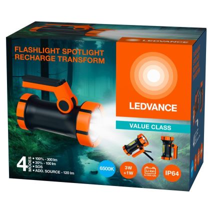 Ledvance - LED Punjiva baterijska svjetiljka s power bankom FLASHLIGHT LED/3W/5V IP64 2400 mAh