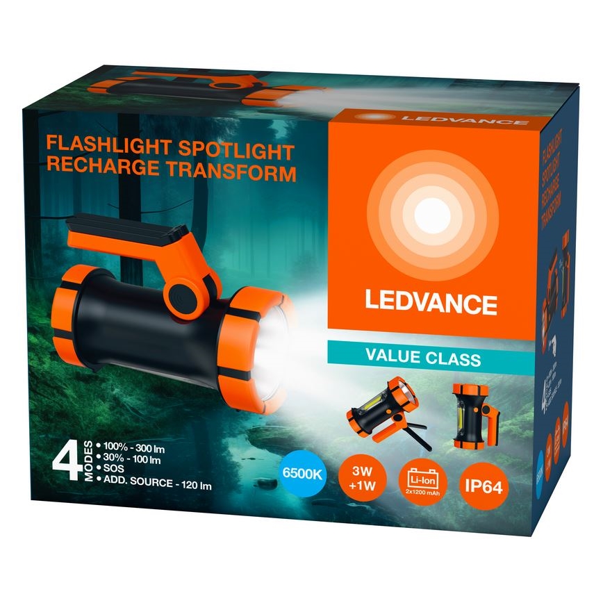 Ledvance - LED Punjiva baterijska svjetiljka s power bankom FLASHLIGHT LED/3W/5V IP64 2400 mAh