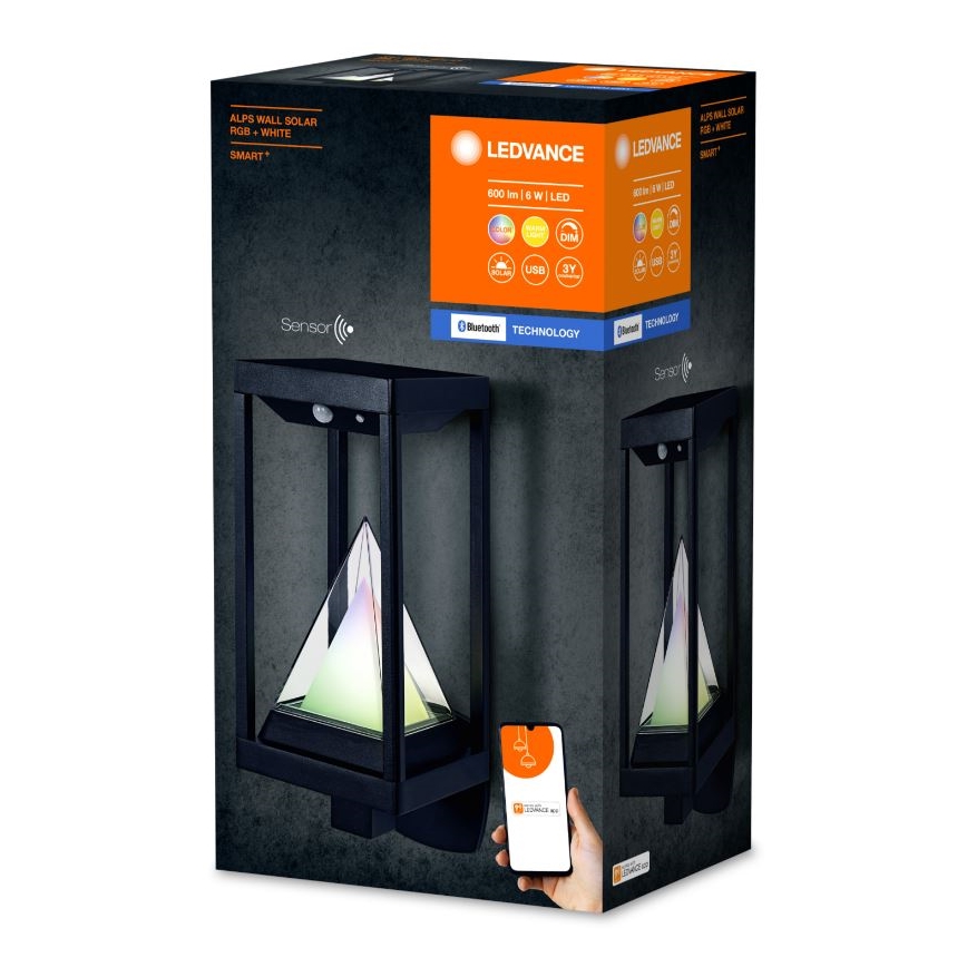 Ledvance - LED RGBW Prigušiva solarna zidna svjetiljka sa senzorom SMART+ ALPS LED/6W/3,7V 3000K IP44
