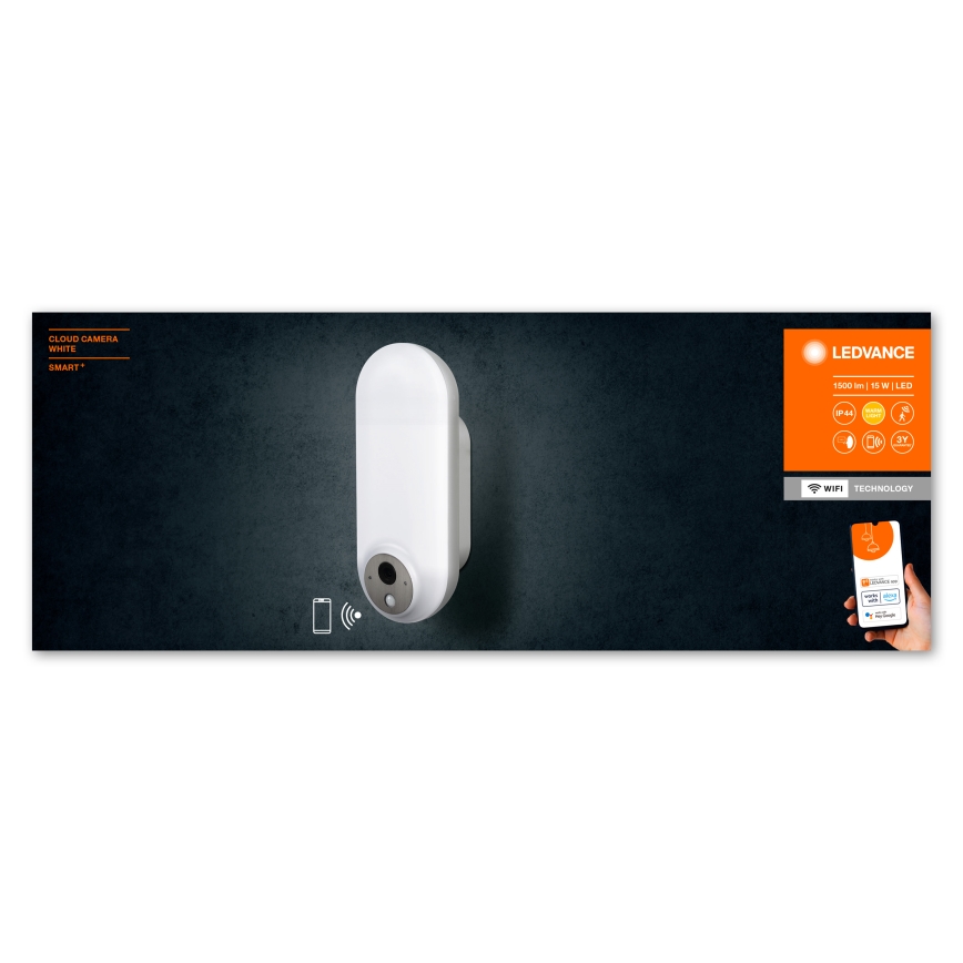 Ledvance - LED RGBW vanjsko zidno svjetlo s prigušivačem, senzorom i kamerom SMART+ LED/15W/230V Wi-Fi IP44