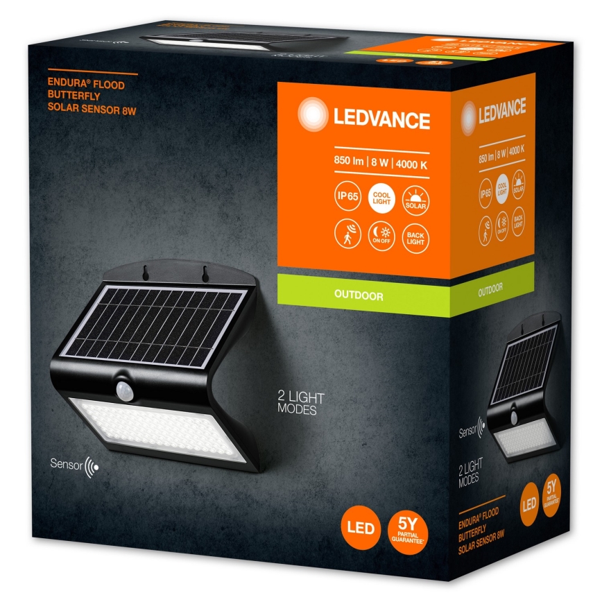Ledvance - LED Solarna zidna svjetiljka sa senzorom BUTTERFLY LED/8W/3,7V 2000 mAh IP65