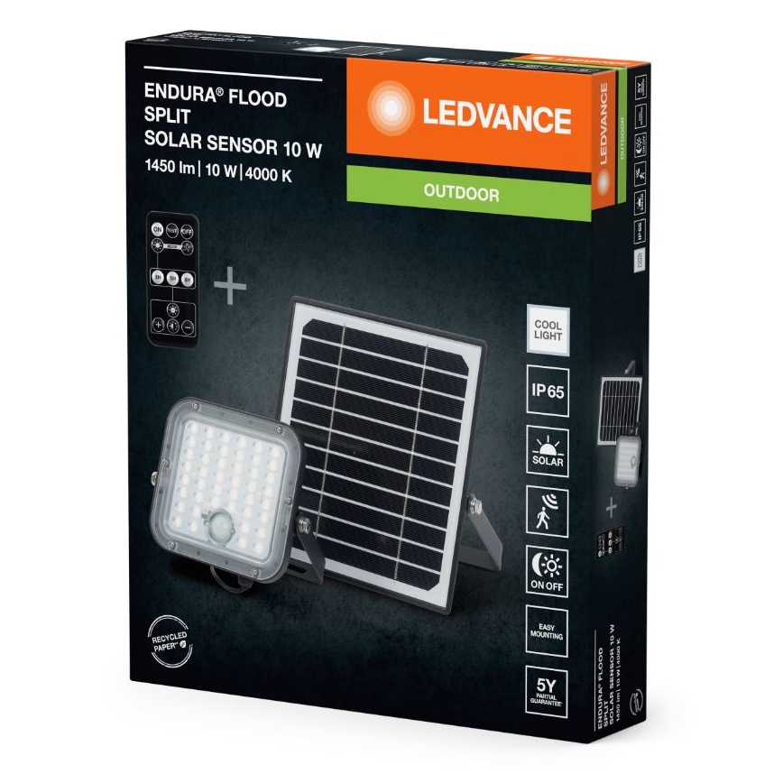 Ledvance - LED Prigušivi solarni reflektor sa senzorom za pokret i dan/noć FLOOD SPLIT LED/10W/3,2V 5000 mAh IP65 + daljinski upravljač