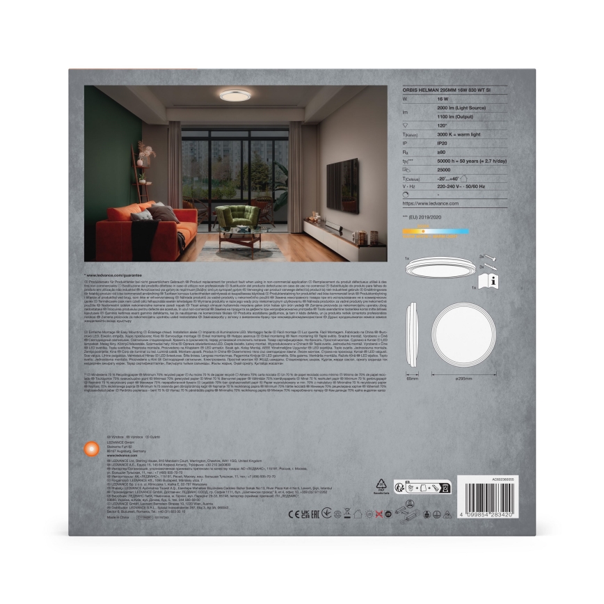 Ledvance - LED Stropna svjetiljka ORBIS HELMAN LED/16W/230V pr. 29,5 cm srebrna