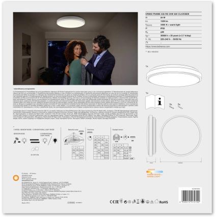 Ledvance - LED stropna svjetiljka s senzorom ORBIS LED/24W/230V 3000K