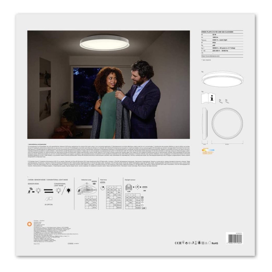 Ledvance - LED Stropna svjetiljka sa senzorom PLATE LED/32W/230V 3000K
