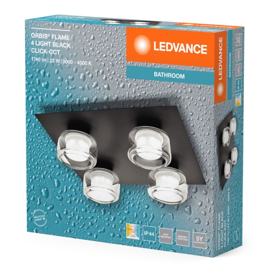 Ledvance - LED Stropna svjetiljka za kupaonicu ORBIS FLAME 4xLED/5,5W/230V 3000/4000K IP44 crna
