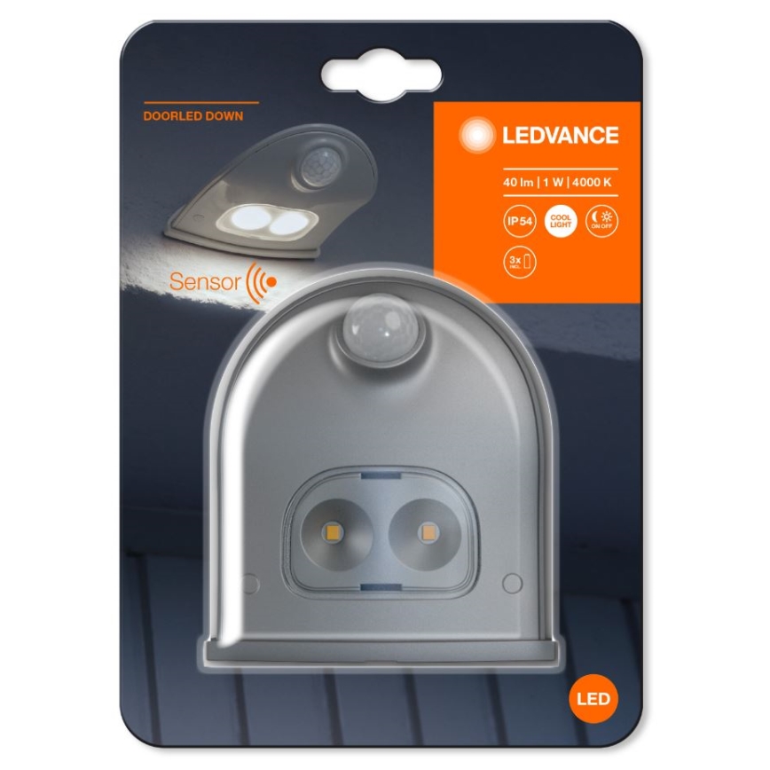 Ledvance - LED vanjsko zidno svjetlo sa senzorom DOORLED LED/1W/3xAA IP54