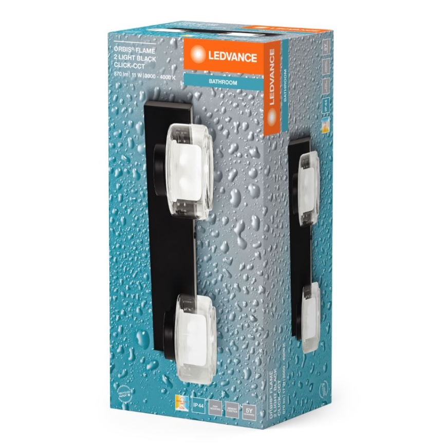 Ledvance - LED Zidna svjetiljka za kupaonicu ORBIS FLAME 2xLED/5,5W/230V 3000/4000K IP44 crna