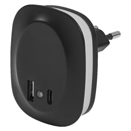 Ledvance - LED noćna svjetiljka za utičnicu sa senzorom i USB LUNETTA LED/12,5W/230V 3000K crna