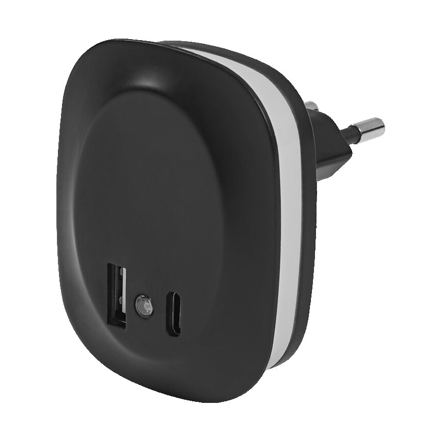 Ledvance - LED noćna svjetiljka za utičnicu sa senzorom i USB LUNETTA LED/12,5W/230V 3000K crna