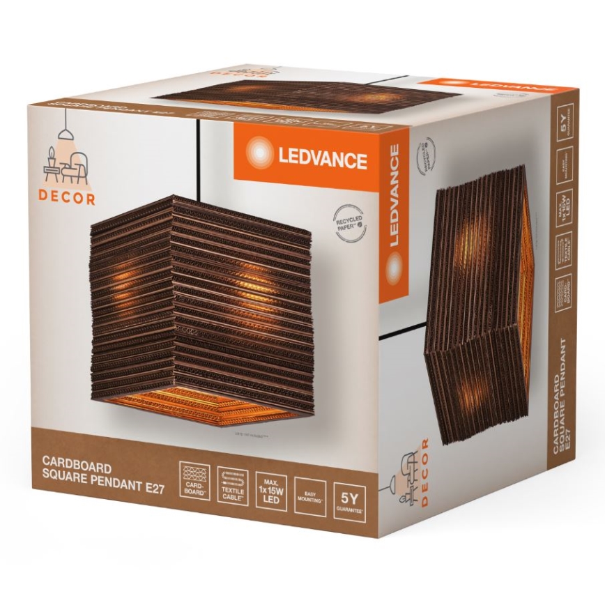 Ledvance - Luster na sajli DECOR CARDBOARD 1xE27/15W/230V 25x25 cm