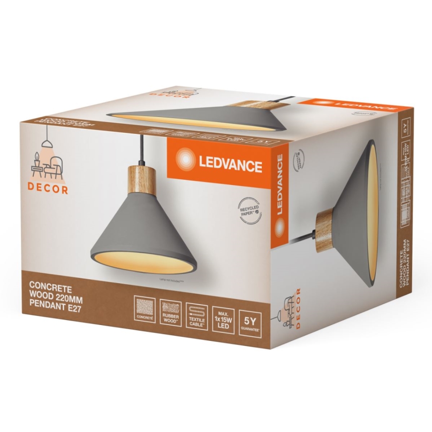 Ledvance - Luster na sajli DECOR CONCRETE 1xE27/15W/230V pr. 22 cm beton siva