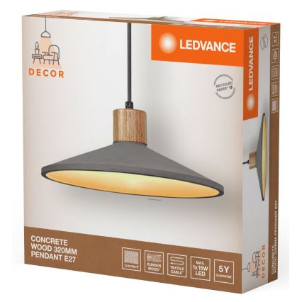 Ledvance - Luster na sajli DECOR CONCRETE 1xE27/15W/230V pr. 32 cm beton siva