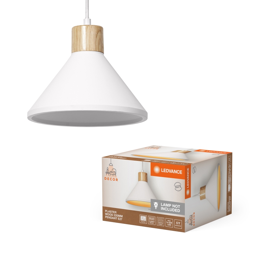 Ledvance - Luster na sajli DECOR PLASTER 1xE27/25W/230V pr. 22 cm gips bijela