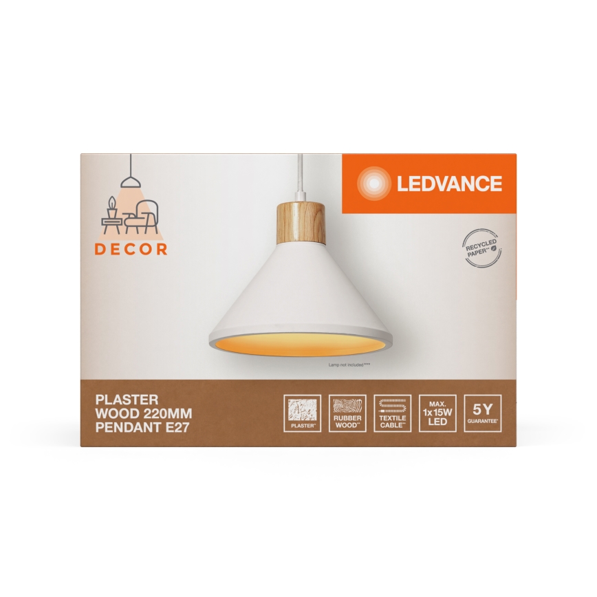 Ledvance - Luster na sajli DECOR PLASTER 1xE27/25W/230V pr. 22 cm gips bijela