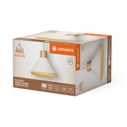 Ledvance - Luster na sajli DECOR PLASTER 1xE27/25W/230V pr. 22 cm gips bijela