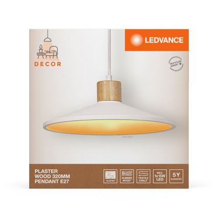 Ledvance - Luster na sajli DECOR PLASTER 1xE27/25W/230V pr. 32 cm gips bijela