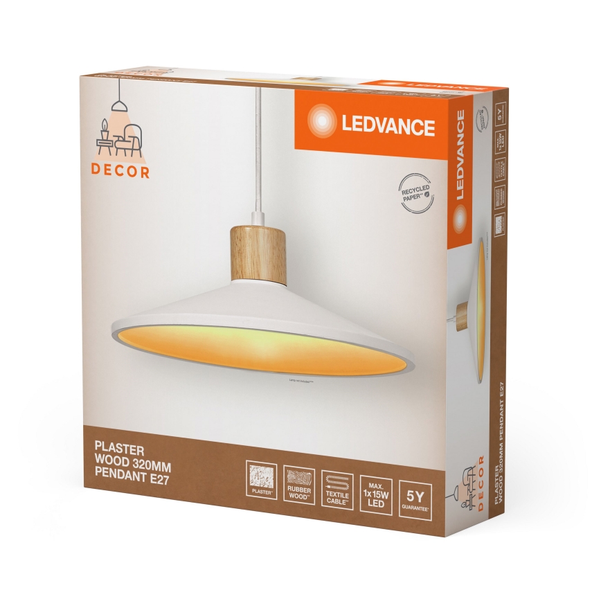 Ledvance - Luster na sajli DECOR PLASTER 1xE27/25W/230V pr. 32 cm gips bijela