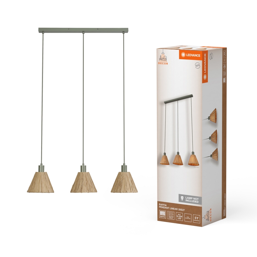 Ledvance - Luster na sajli DECOR RAFFIA 3xE27/15W/230V rafija